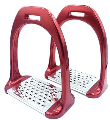 JA Horse Aluminium Steigbügel Pferd Reiten Balance rutschfeste Einlagen stabile schwarz rot blau Kohlefaser Muster (Rot)
