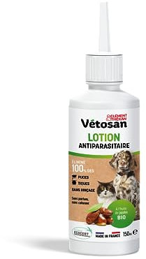 Clément Thékan - Vétosan Lotion Antiparasitaire sans Rinçage - Anti-Puces et Anti-Tiques pour Chiens et Chats - À Base d’Huile de jojoba Bio - 150 ML
