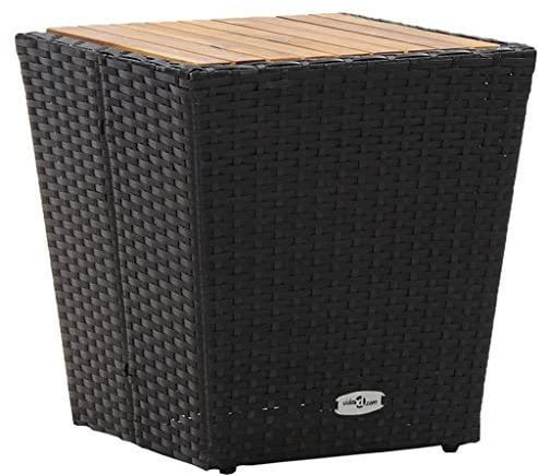 AUVYI Beistelltisch Schwarz 41,5x41,5x43 cm Poly Rattan & Massivholz Campingtisch Buffettisch Multifunktionstisch Küchentisch Biertisch Bierpong Tische Dining Table Pokertisch Beistelltisch Klein