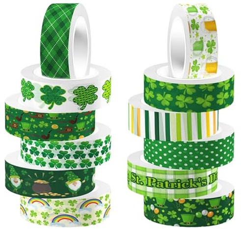 DIYEAH Ruban Washi Décoratif Trèfle Chanceux 12 Rouleaux 500In Pour Scrapbooking Journaux Bricolage Décoration Artisanale Et Cadeaux