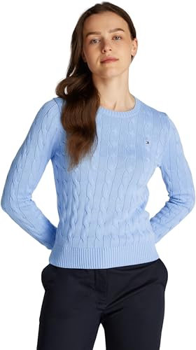 Tommy Hilfiger Women’s Cable Knit Round Neck Cotton Jumper, Blue (Vessel Blue), S