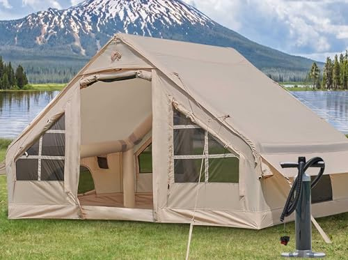 Tente gonflable avec pompe, familiale pour 4 à 6 personnes, installation facile, imperméable pour 4 saisons, étanche et coupe-vent avec fenêtres