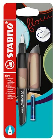 STABILO Flow - Fountain Pen - MONOCHROME - Medium Nib - Pack of 1 - Light Brown including Blue Ink Cartridge