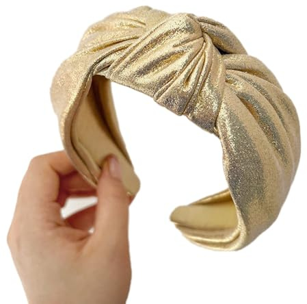 Blausky 1 Stück Glitzer-Stirnband mit Knoten,Vintage-Haarreifen Damen,Elastische Haartuch,Frauen Haarschmuck rutschfest,für Dirndl,den täglichen Gebrauch,Yoga,Sport,5 cm Breit,Gold