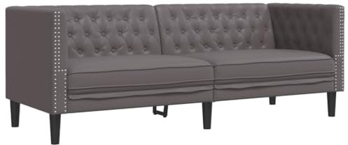 vidaXL Chesterfield Sofa 3-Sitzer, Couch mit Armlehnen Rückenlehne Stützbeine, Polstersofa für Wohnzimmer, Couchgarnitur, Grau Kunstleder