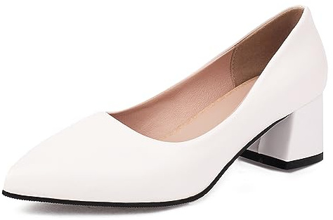 Lizoleor Decollete Donna Tacco Largo Medio Punta Scarpe Chiuse Senza Chiusura Estive Business Comodo Vestito Bianco Numero 36.5 EU/37CN