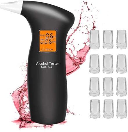 RUTIDA Alkoholtester, Polizeigenau Alkoholmessgeräte Promillemessgerät mit 12 Mundstücken, Professioneller Alkohol Tester mit LCD Bildschirm und Halbleiter Sensorik