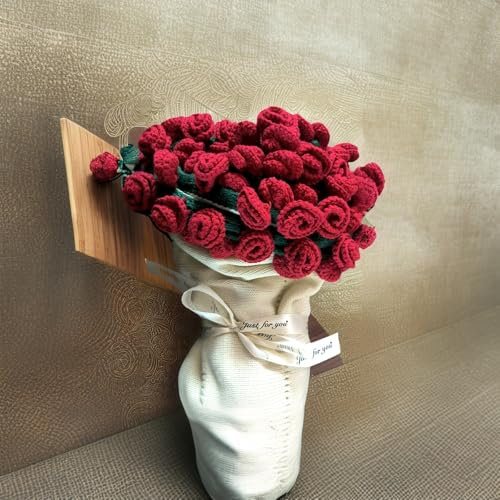 Finished Rose Bouquet Crochet Flower Blanket, Handmade Roses, Bellflower Throw, Soft Knitted Woven Blankets Gift for Mother's Day, Anniversary, Birthday(Red rose on white,Dia. 60cm)