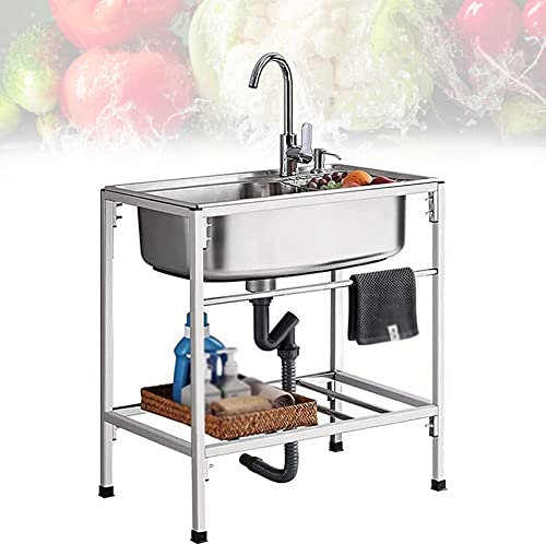 Lavello per ristorante commerciale, indipendente, in acciaio inox, per cucina, con vasca singola, per montaggio a pavimento, per garage, lavanderia, interni ed esterni