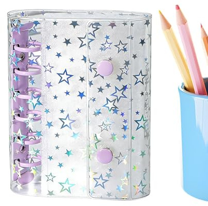 A7 Budget Binder Cover Clear Glitter Star | Protector de portátil para sobres de dinero en efectivo Diario Álbum Organizador Folder Loose Leaf | Accesorio de cubierta de encuadernación para y con