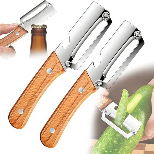 Edelstahl Gemüseschäler, 2026 Neu Sparschäler, Multifunktionaler Gemüseschäler für Die Küche, 2 in 1 Kartoffelschäler mit Flaschenöffner, Universalschäler Schäler Gemüse für Tomaten Obst (2PC)