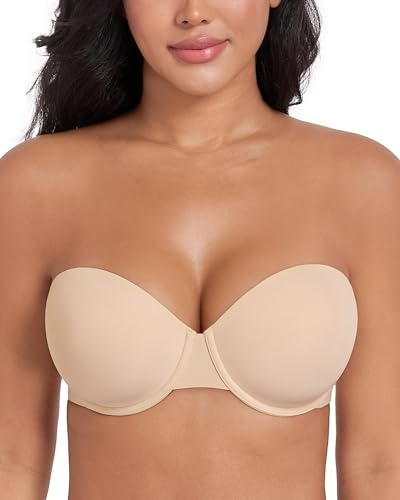 DotVol Reggiseno Senza Spalline da Donna con Ferretti ed Effetto Push-up con Coppe Preformate Leggermente Imbottite Modello a Fascia Senza Cuciture