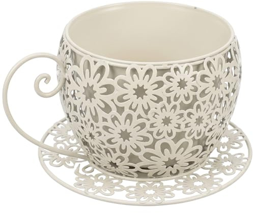 Vaso per fioriere per tazze da tè, vasi per piante da interni ed esterni artistici, fioriere succulente per tazze da caffè squisite per l'arredamento dell'hotel del ristorante della fattoria, bianco