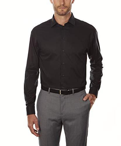 Kenneth Cole Unlisted mens Regular Fit Solid Dress Shirt, Black, 17 -17.5 Neck 32 -33 Sleeve US