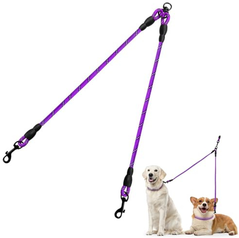 Taglory Double Laisse pour Chien/Séparateur de laisses pour Deux/Aucun embrouillement/Corde d'escalade/Convient aux Petits, Moyens et Grands Chiens/Violet