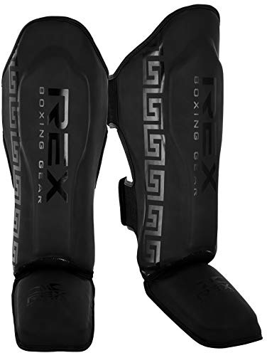 Rex Boxing Shin Guard for Kickboxing, Muay Thai, MMA Fighting and Training Pads, Leg Protector, Shin Protector, Shin Instep, Shin Guard, for Martial Arts, Sparring and Boxing (Black, XL)