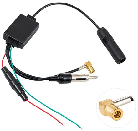 Vecys Antena DAB FM/AM con Amplificador de Señal para Coche - Divisor Activo SMB a DIN para Radio Digital DAB+ Plus - Adaptador con Enchufe