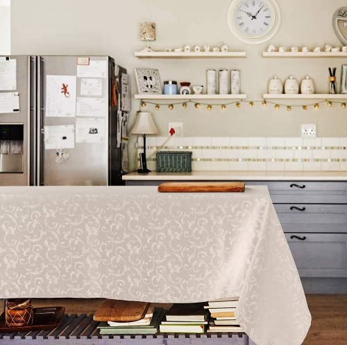 Riad Arredo Tovaglia di Natale Antimacchia Tessuto Jacquard Elengante Christmas Natalizia Moderna Idrorepellente (Crema, 140x180 cm)