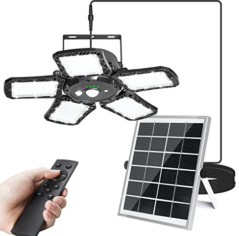 Solar Pendant Light with Remote,160 LED 1200LM Solar Powered Shed Light with 120°Adjustable Solar Security Motion Sensor Light for Outdoor Garden Terrace Courtyard IP65 Waterproof,6 Modes