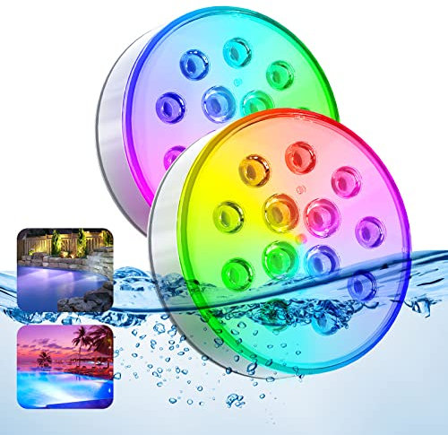 BOIROS Poolbeleuchtung Unterwasser, Wiederaufladbar Unterwasser Licht Led mit Fernbedienung, IP68 Wasserdicht Pool Licht 13 RGB Lichtperlen Teichbeleuchtung für Garten Pool Badewanne Aquarium 2 Stück