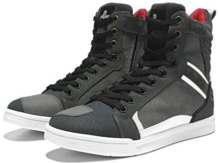 BORLENI Bottes de Moto pour Hommes, Chaussures de Moto décontractées antidérapantes, Chaussures de Protection de Motocross Gris 40