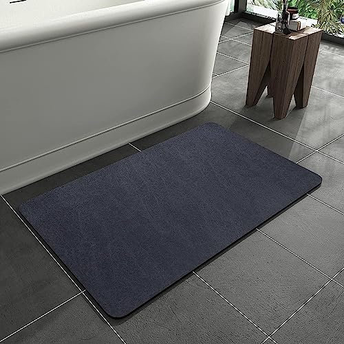 KAZOLEN rutschfeste Badematte Super Absorbierende Badezimmerteppich: dünn 43 x 70 cm Waschbar schnelltrocknende Badvorleger Duschvorleger für Dusche, Badewannen und Badezimmer, Toilette, Navyblau