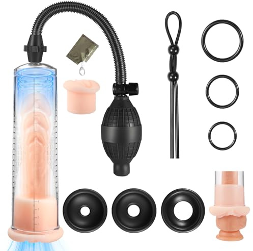 Penis Enlargement Pump Manual Vacuum for Male ED Strengthen Enlarger Booster Extender Cock Enlarger Man Aid Bigger Growth with Vagina Sleeve, Penis Rings Include (Black)