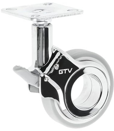 GTV - Ruedas para muebles GIRA | Ruedas giratorias para muebles | con freno | diámetro 60 mm | de plástico y acero | Cromado + gris mate