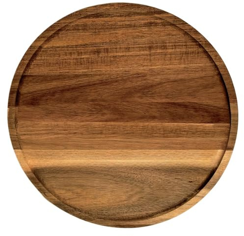 PINXIURY 13.8 Inch Round Wooden Decorative Serving Tray for Coffee Table and Home Decor, Round Wood Tray for Table Centerpiece, Small Candle Tray, Acacia, Appetizer Charcuterie Board