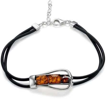 Armband I Bärnsten Och 925 Sterling Silver Med Justerbar Svart Snodd