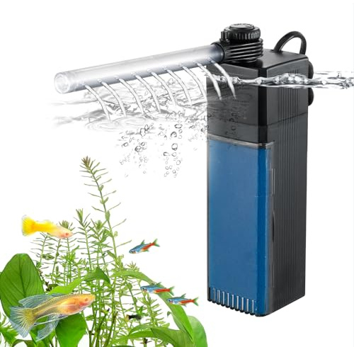 Weipro Internal Fish Tank Filter 3-Stage Filtration, 4W Adjustable Water/Air Flow Submersible Aquarium Filter Pump with Three Modes Switching Function for 40l ~ 65l Fish Tank, TE-200(250L/H)