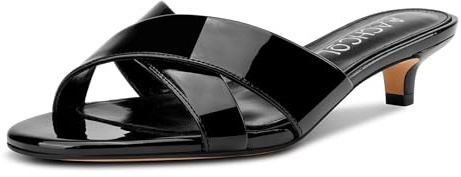 Aachcol Ouvert Bout Bas Talon Heel Mules Chaussures Lanières Croisées Sans dos Slip-on Kitten Talon Heel Sandales Été Dress Chaussures 3.5 CM Heels Noir 38 EU