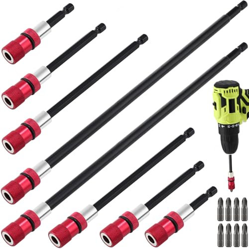 Therwen Set di 8 punte da trapano da 30,5 cm, 15,2 cm, 10,2 cm, 6,3 cm, supporto magnetico per punte da trapano, estensione per punte esagonali da 1/4, con 8 punte per cacciavite a profondità