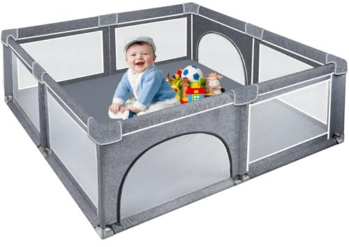 Eldzenith Laufstall Baby, bietet einen geschützten Raum für Spielen und Bewegung, für Babys von 6 Monaten bis 6 Jahren, Legierungstahl, Laufgitter Baby mit Trainingsschlaufen (127 x 127 x 68 cm)