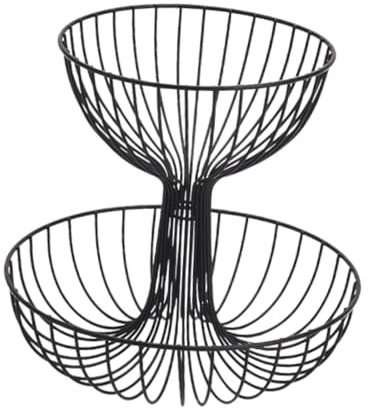 Milageto Supporto per cesto di frutta in metallo a 2 ripiani, portafrutta, portapane, portafrutta multifunzionale in ferro per cucina, caramelle