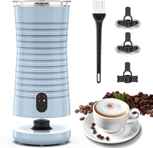 Morpilot Mousseur à Lait Électrique 4 en 1 à Mousse Chaude et Froide et Chauffe-lait, Emulsionneur Automatique 400W 240ml pour Cappuccino Macchiato Latte, Bleu