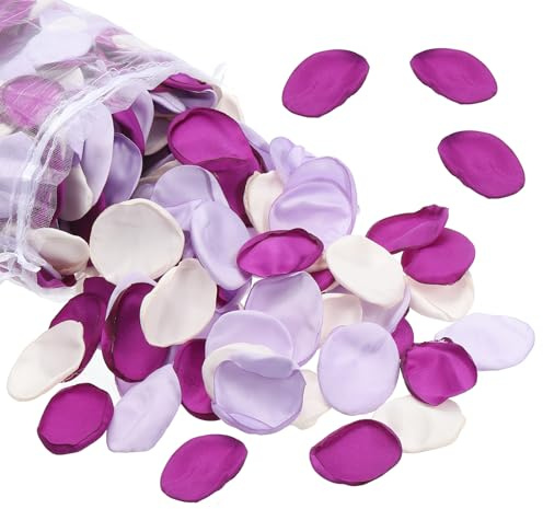 PATIKIL Rosblad i silke, 300-pack konstgjorda blomblad falsk blomkorg kronblad för bröllopsdekoration middagsbord gång spridning, ljuslila/lila/gräddvit