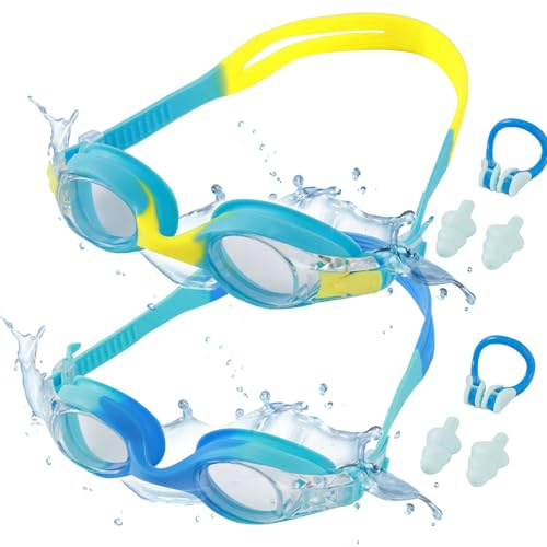 AYNKH 2PCS Lunette Piscine Enfant,Lunettes de natation Enfants Anti-buée,Lunettes Natation Étanches,Équipement de Natation,Lunettes Natation 6-14,Cadeau D'anniversaire,Cadeau Pâques,Fête des Enfants