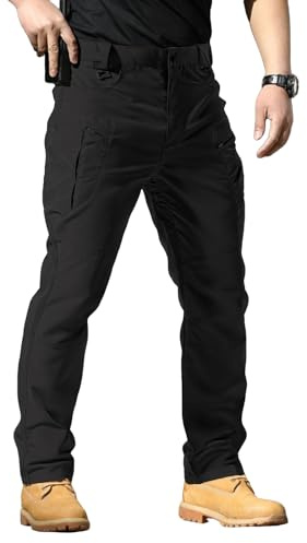 Men's Stretch Tactical Pants,Water Resistant Ripstop Cargo Pants, Lightweight Outdoor Work Hiking Pants with Multi Pockets (No Belt),Black