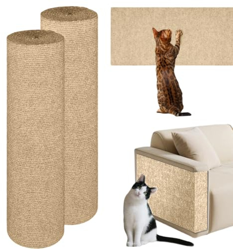 2 stycken klösmattor för katt, självhäftande, 40 x 200 cm, självhäftande klösmatta kattvägg, återanvändbar klösmatta katter, klösskydd soffa katter, för träd, vägg, möbler och soffa, skydd (kaki)