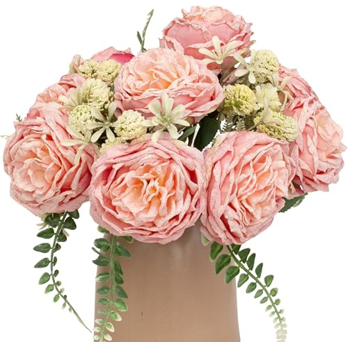 KP HOME Bouquet De Rose Artificielles en Soie – 9 Têtes, H 40 cm, Tiges Flexibles – Fleurs Artificielles Rose pour Intérieur Et Extérieur, Centre De Table, Décoration Événements Ou Cimetière