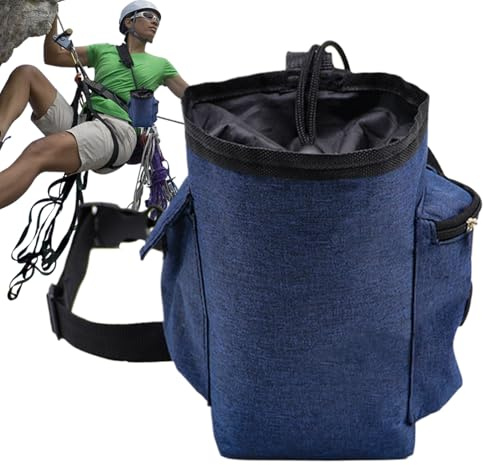 Seau à craie - Organiseur de craie d'escalade avec ceinture réglable et poche zippée | Sac à craie avec cordon de serrage pour adultes, support de craie anti-poussière pour l'escalade en plein air