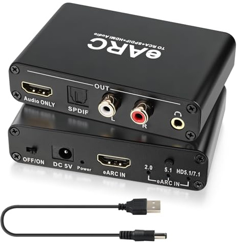 Extractor de audio eARC/ARC, Convertidor Digital-Analógico de 192 KHz, compatible con CEC, Salidas Óptica/HDMI/RCA/Estéreo de 3,5 mm, para Televisores de Alta Definición