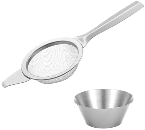 DOPENSPI Matcha sil med kopp av rostfritt stål, 6 cm mini hushållssil finmaskig sil matcha kopp kökssil med förstärkt handtag för att sikta av kaffe, droppa (silver)