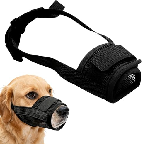 WUMZIRA Museruola Per Cani Taglia Media In Rete Traspirante Regolabile, Anti Morso Abbaio E Masticazione, Morbida Per Passeggiate E Visite Veterinarie, Nero, 1 Pezzo
