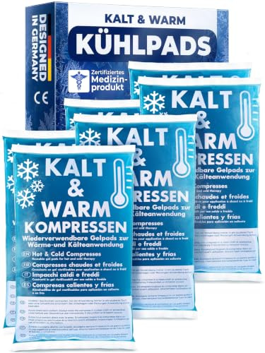 HELDENWERK® kyldynor 9 x 16 cm | 6-pack kall-varm kompress certifierad | Kylpaket för barn och vuxna, med fleecehölje, slitstark, mer gelinnehåll, PowerSeal svetssöm, fryst mjuk