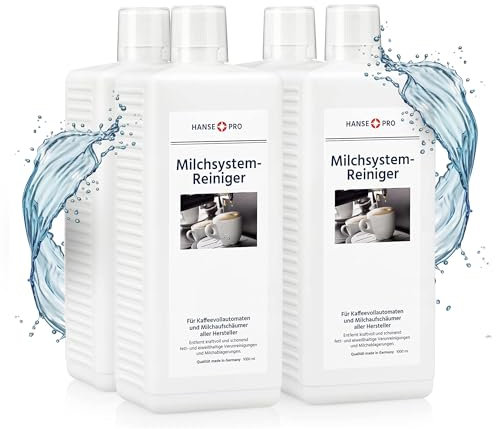 HANSE PRO Milchsystem-Reiniger, 4 x 1000 ml I Milch-Reiniger I Milchschaum-Reiniger I Reiniger für Milchaufschäumer, Kaffeevollautomaten, Sahneautomaten I ideal für Jura Krups Philips uvm.