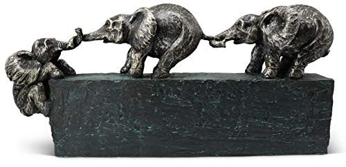 FeinKnick Skulptur “Familienbande” - Zeitloses Symbol für Zusammenhalt in der Familie & im Team - Elefanten Dekoration aus Marmorit 43 cm lang - Deko Figur Elefant