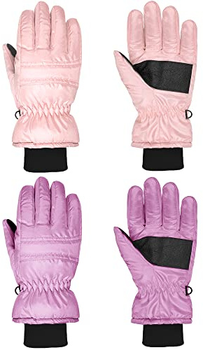 Geyoga 2 Pairs Kids Ski Gloves Waterproof Winter Mittens Warm Gloves Snow Mittens for Children(Pink and Light Purple,3-6 Years)