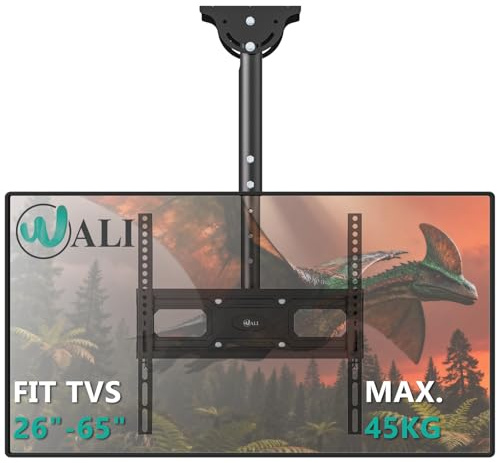WALI Soporte de techo para TV de 26 a 65 pulgadas, soporte de techo de movimiento completo para la mayoría de televisores LED, LCD, OLED 4K de pantalla plana, hasta 90 libras, agujeros de montaje de